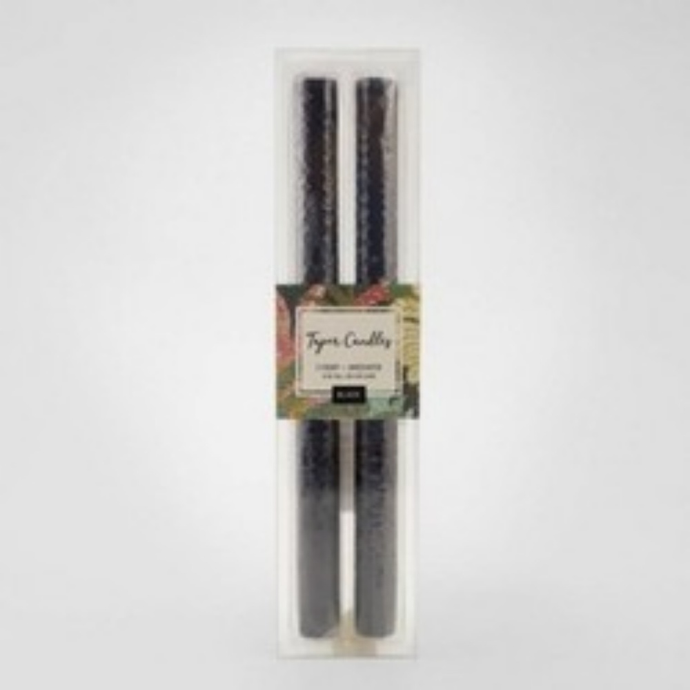 10" 2pk black candles with a beautiful pattern